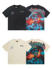 Back Volcanic Eruption Skull Print Washed Version Tee 2 colors