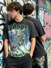 Little Devil  vintage washed printed loose short-sleeved T-shirt 29033480