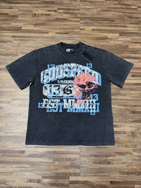 Flaming Skull No. 13 vintage washed short-sleeved T-shirt 29035026