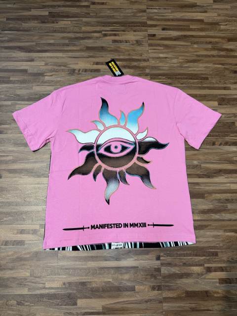 Pink face-covering Liberty Goddess hot-diamond printed T-shirt 29038242