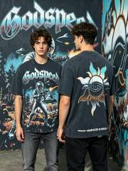 Space Warrior vintage washed printed short-sleeved shirt 29033336