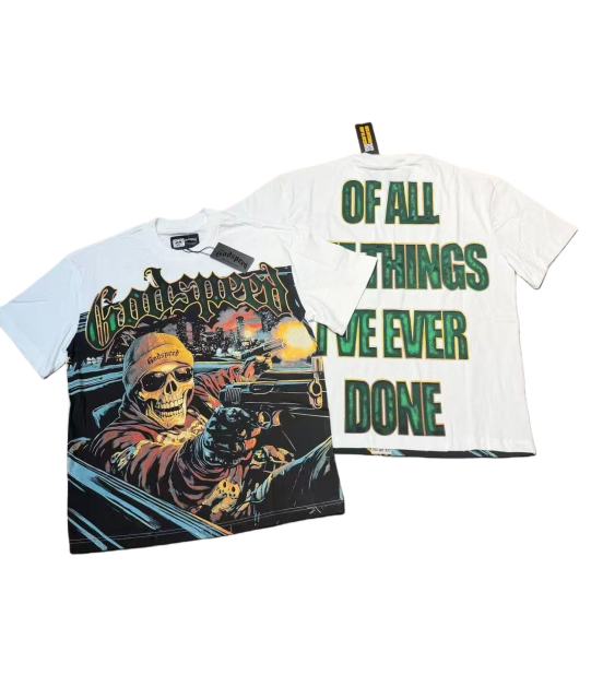 Luxury Car Skeleton Gun Print Washed Version Tee 2 colors 28696500