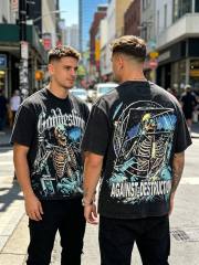 Racing car skeleton double-sided printed vintage washed T-shirt 29038204