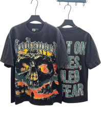 Flame Skeleton Ruined City Print Washed Version Tee 2 colors 28576259