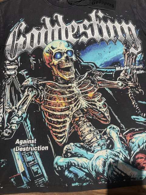 Racing car skeleton double-sided printed vintage washed T-shirt 29038204