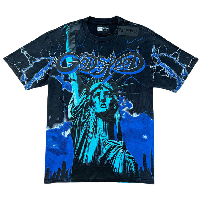 28313135 Lightning Statue of Liberty Sculpture Printed Washed Version Tee 3 colors