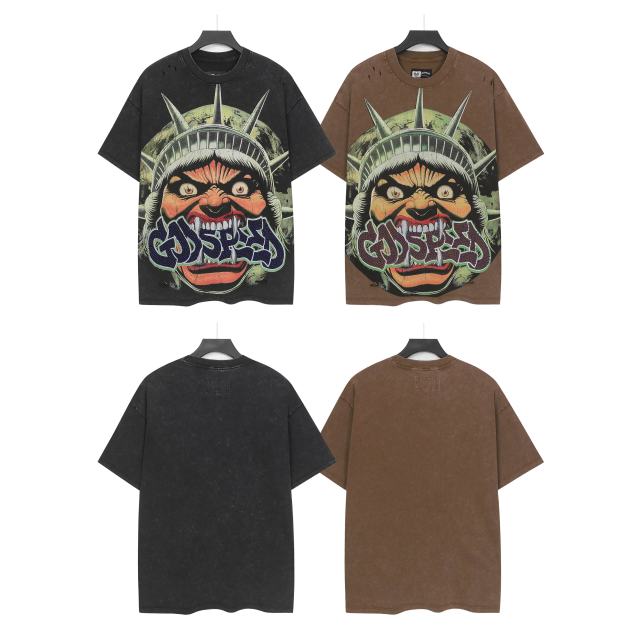 Rhinestone Logo God Statue Print Distressed Washed Version Tee 2 colors 28760692