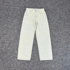Derschutze Koi Fish Denim Loose Straight Jeans With Pond Bear Embroidery