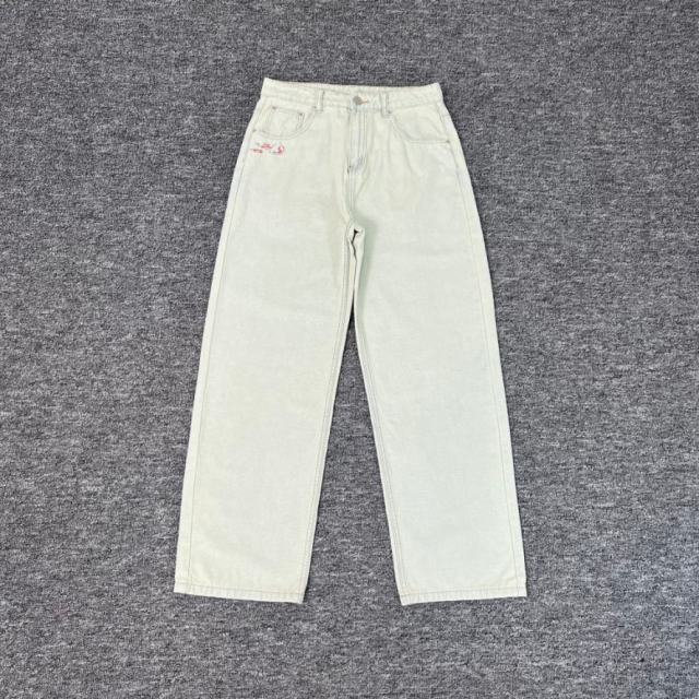 Derschutze Koi Fish Denim Loose Straight Jeans With Pond Bear Embroidery