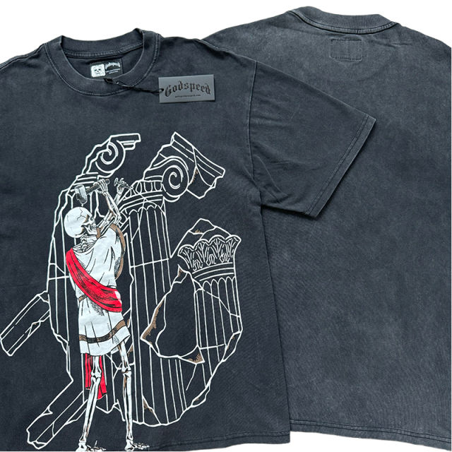 Godspeed Skull Repair Building Print Washed Version Tee 2 colors