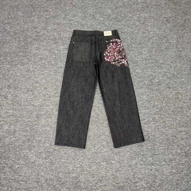 Derschutze Blossom V2 Raw Denim Sakura Embroidery Loose Straight Casual Jeans