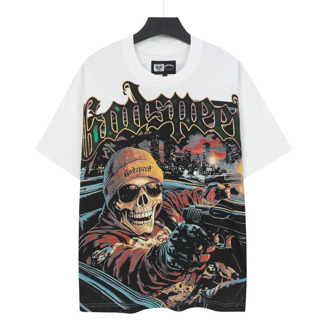Luxury Car Skeleton Gun Print Washed Version Tee 2 colors 28696500