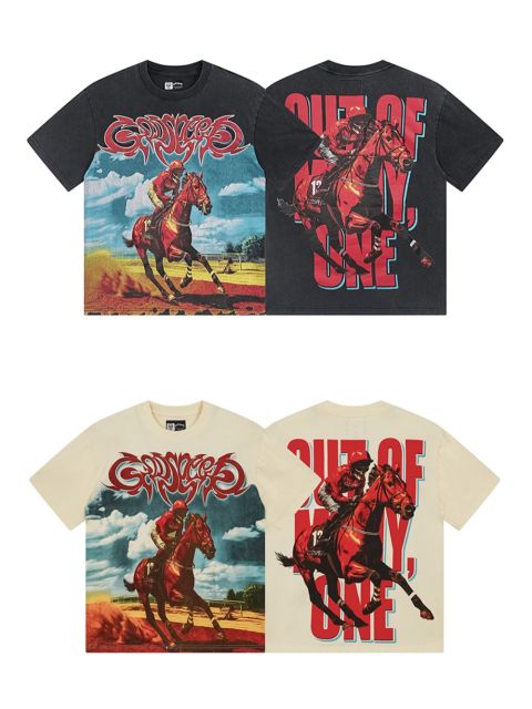 Godspeed Skeleton Horse Racing Print Washed Version Tee 2 colors