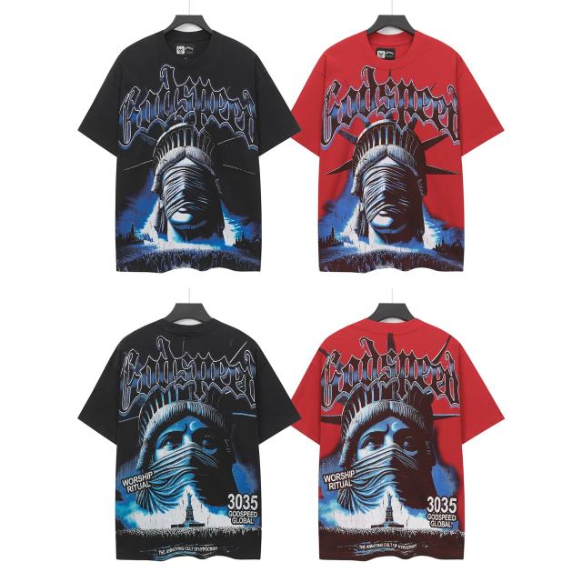 Masked Statue of Liberty Print Washed Version Tee 3 colors 28694019