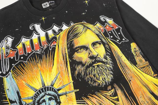 Statue of Liberty Print Washed Version Long Sleeve T-Shirt 2 colors 28691922