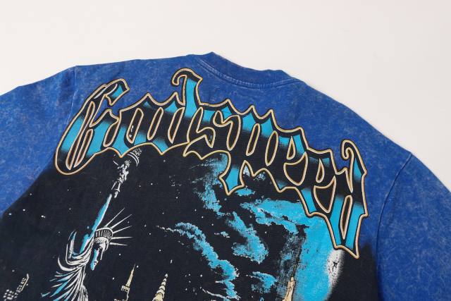 Blue New York night scene with Statue of Liberty vintage washed T-shirt 29035099