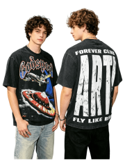 Vintage UFO aircraft print distressed washed short-sleeved T-shirt 29035259