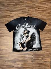 American-style washed and distressed black angel child's loose short-sleeved shirt 29047384