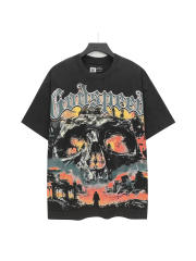 Flame Skeleton Ruined City Print Washed Version Tee 2 colors 28576259