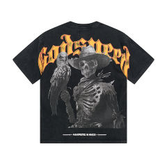 Skeleton Cowboy Falcon vintage washed short-sleeved T-shirt 29044592