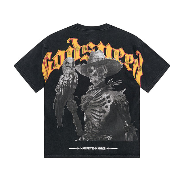 Skeleton Cowboy Falcon vintage washed short-sleeved T-shirt 29044592