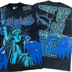 28313135 Lightning Statue of Liberty Sculpture Printed Washed Version Tee 3 colors