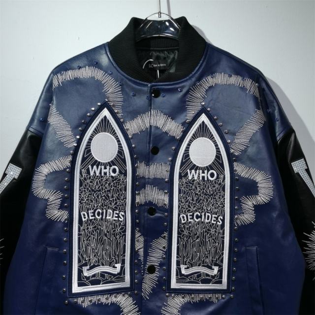 WHO DECIDES WAR Gothic Totem Embroidered PU Rhinestone Biker Jacket