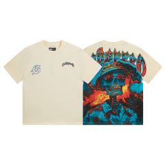 Back Volcanic Eruption Skull Print Washed Version Tee 2 colors