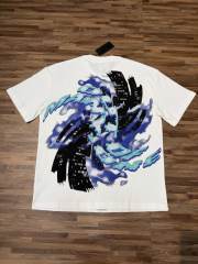 American-style white and blue contrast lightning bolt skeleton print short-sleeved shirt 29035015