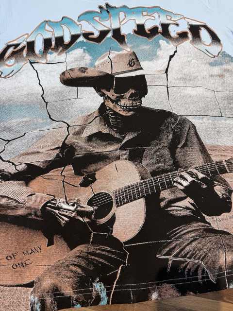 Light blue western cowboy skull guitar double-sided printed T-shirt 29038260
