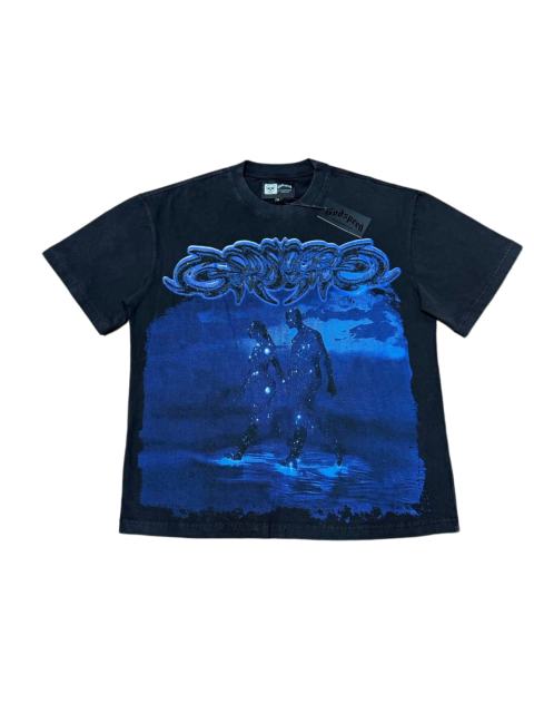 Vintage washed starry sky silhouette print loose short-sleeved T-shirt 29033304