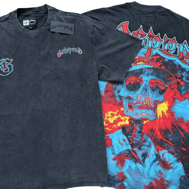 Back Volcanic Eruption Skull Print Washed Version Tee 2 colors