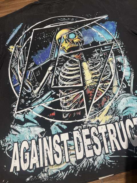 Racing car skeleton double-sided printed vintage washed T-shirt 29038204