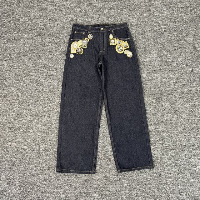 Derschutze Koi Fish Embroidered Denim Jeans