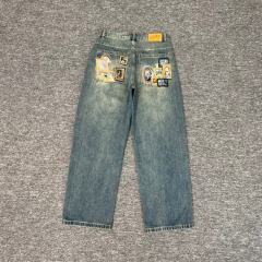 Derschutze Blossom V2 Raw Denim Sakura Embroidery Loose Straight Casual Jeans