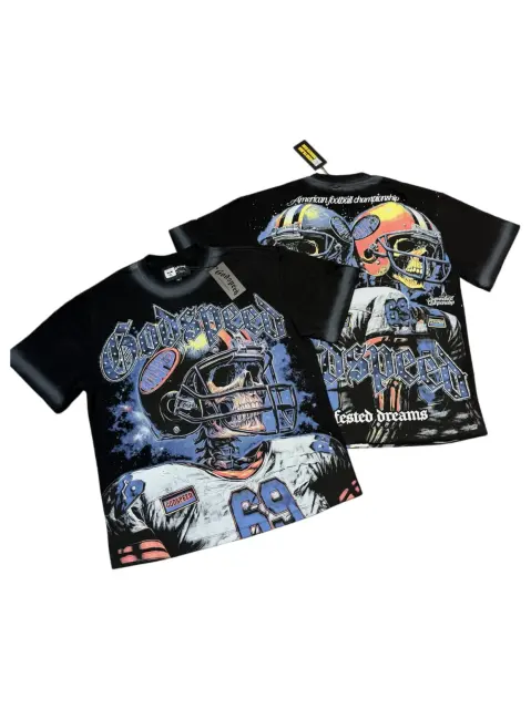American football skull rhinestone double-sided printed vintage T-shirt 29038206