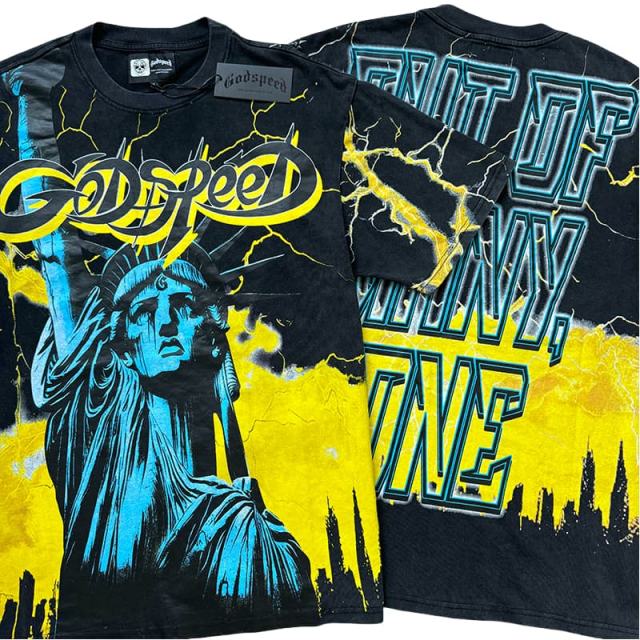 28313135 Lightning Statue of Liberty Sculpture Printed Washed Version Tee 3 colors