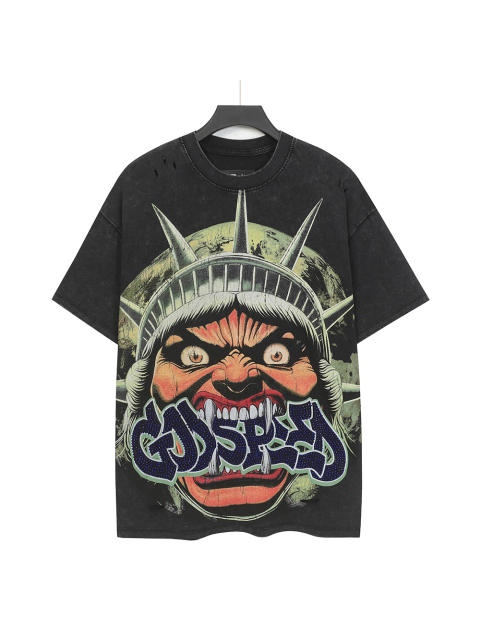 Rhinestone Logo God Statue Print Distressed Washed Version Tee 2 colors 28760692