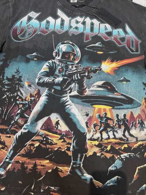Space Warrior vintage washed printed short-sleeved shirt 29033336
