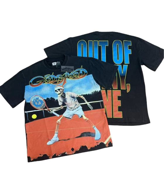 Skeleton Tennis Player Print Washed Version Tee 2 colors 28696497