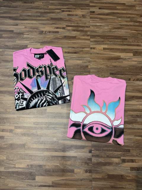Pink face-covering Liberty Goddess hot-diamond printed T-shirt 29038242
