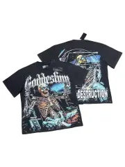 Racing car skeleton double-sided printed vintage washed T-shirt 29038204