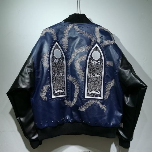 WHO DECIDES WAR Gothic Totem Embroidered PU Rhinestone Biker Jacket