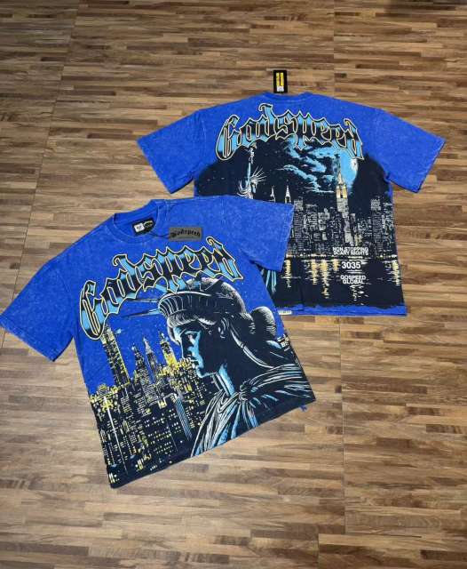 Blue New York night scene with Statue of Liberty vintage washed T-shirt 29035099