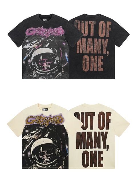 28298501 Space Skull Astronaut Print Washed Version Tee 2 colors