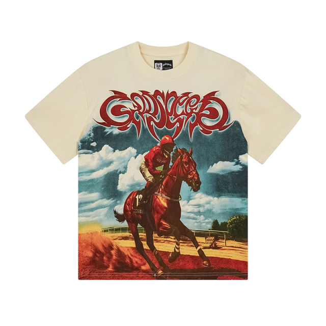 Godspeed Skeleton Horse Racing Print Washed Version Tee 2 colors