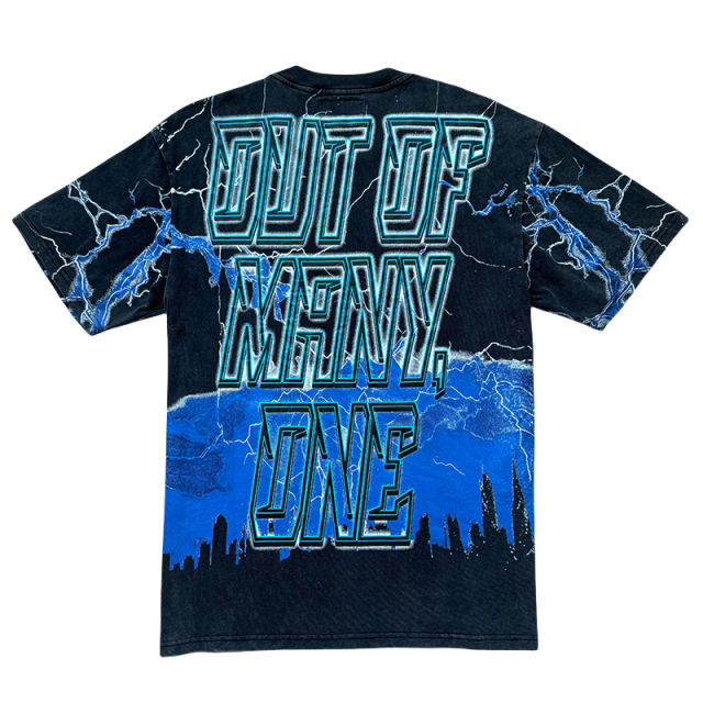 28313135 Lightning Statue of Liberty Sculpture Printed Washed Version Tee 3 colors
