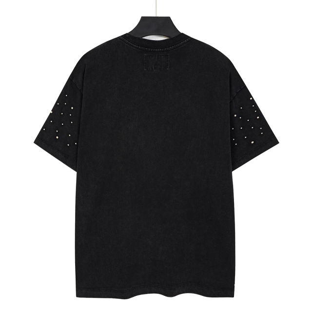Dark skeleton print vintage-style T-shirt with a worn-out look 29033292