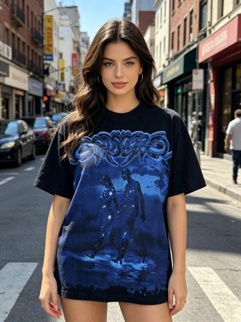 Vintage washed starry sky silhouette print loose short-sleeved T-shirt 29033304