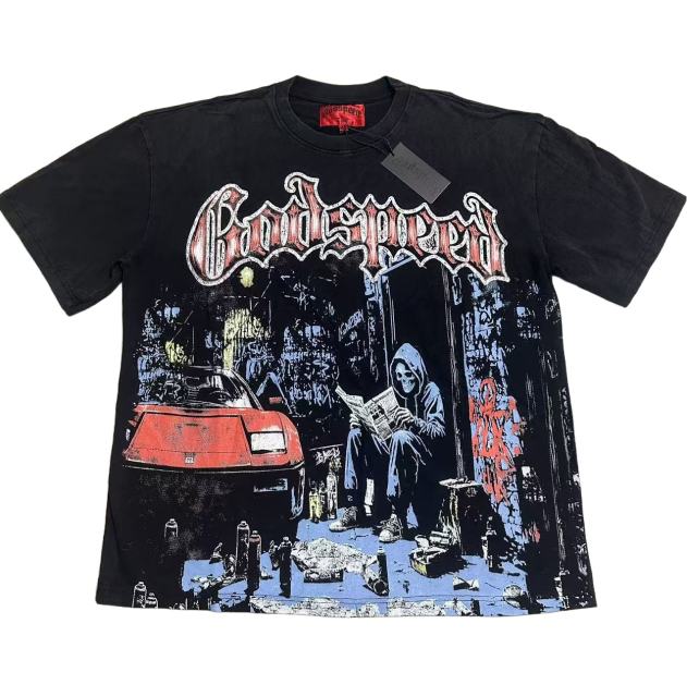 28416771 Newspaper skull Print Washed Version Tee 2 colors